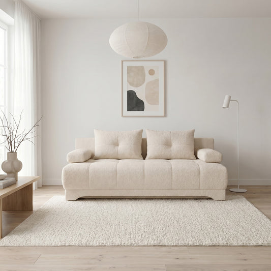 Canapea Extensibila Dali, 3 Locuri, Lada Depozitare, Crem, 210 Cm