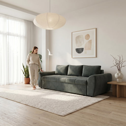 Canapea Extensibila Lorena Lux, 3 Locuri, Spatiu Depozitare, Gri, 250 Cm