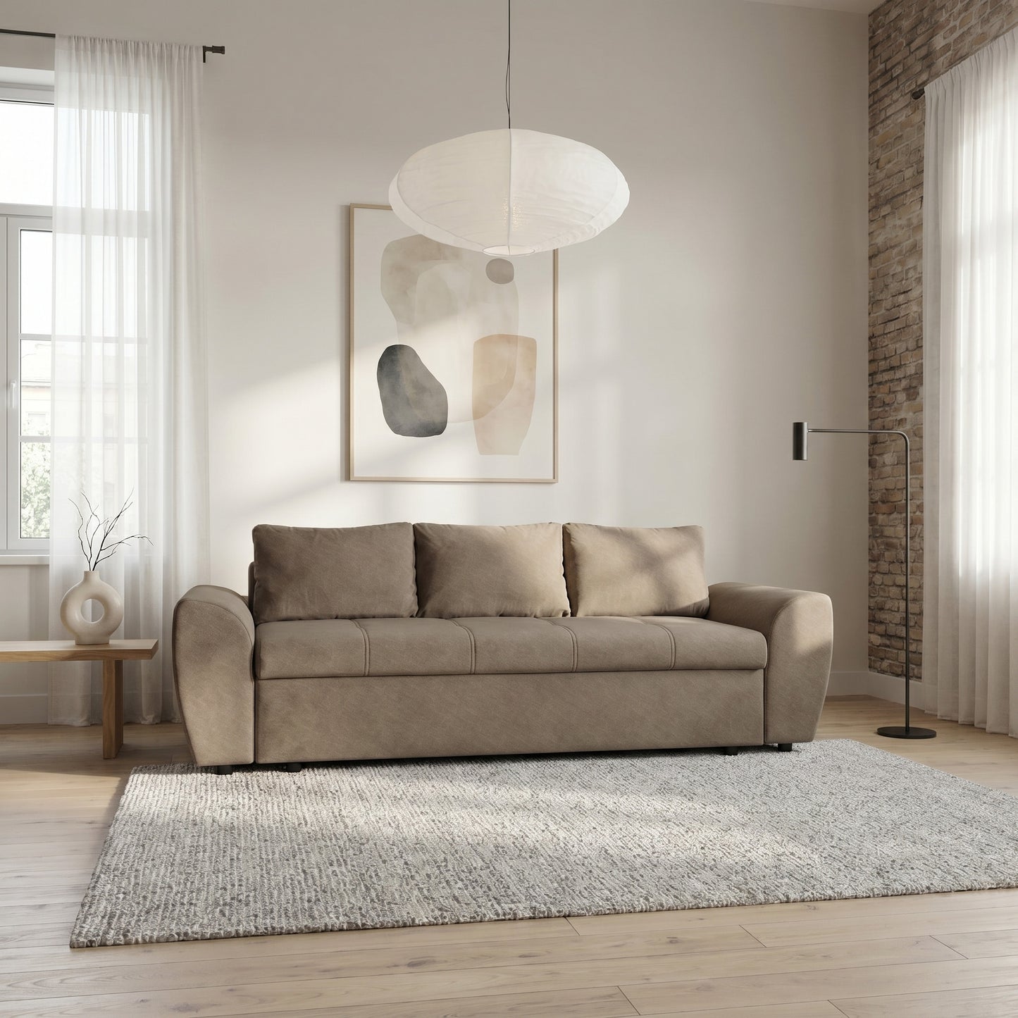 Canapea Extensibila Lorena Lux, 3 Locuri, Spatiu Depozitare, Maro, 250 Cm