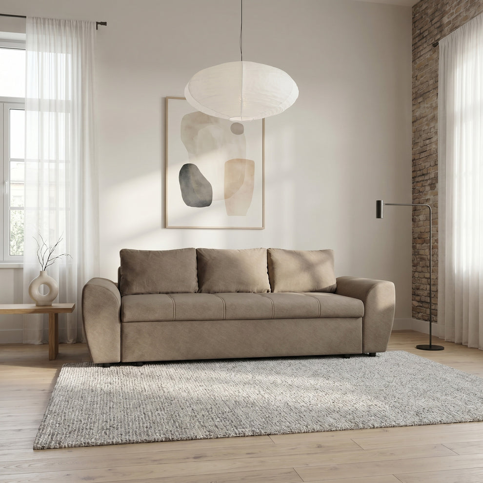 Canapea Extensibila Lorena Lux, 3 Locuri, Spatiu Depozitare, Maro, 250 Cm
