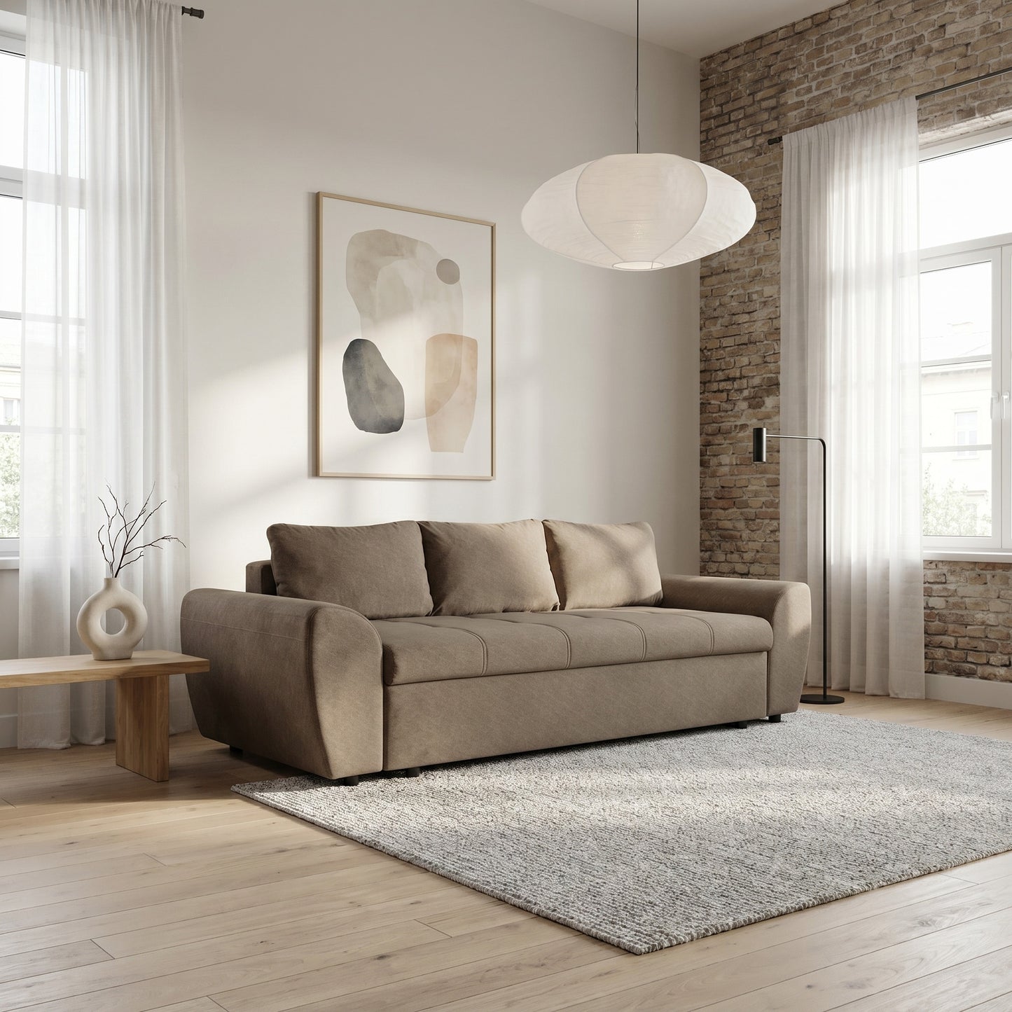 Canapea Extensibila Lorena Lux, 3 Locuri, Spatiu Depozitare, Maro, 250 Cm