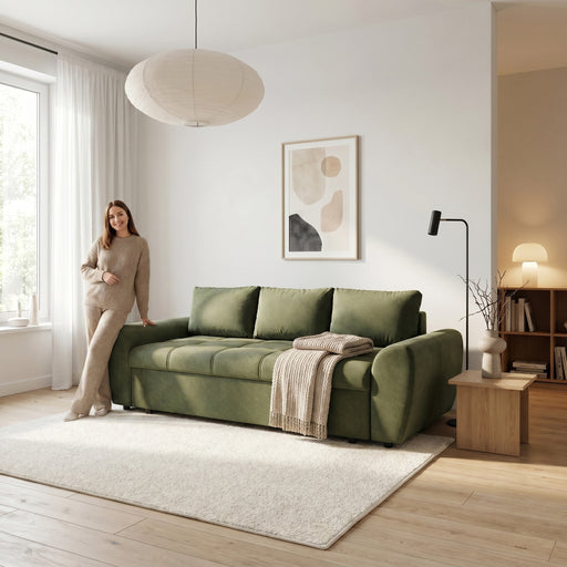 Canapea Extensibila Lorena Lux, 3 Locuri, Spatiu Depozitare, Verde, 250 Cm
