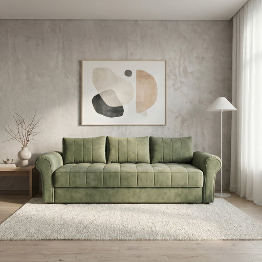 Canapea Extensibila Venezia, 3 Locuri, Lada Depozitare, Tapiterie Verde, 244 Cm