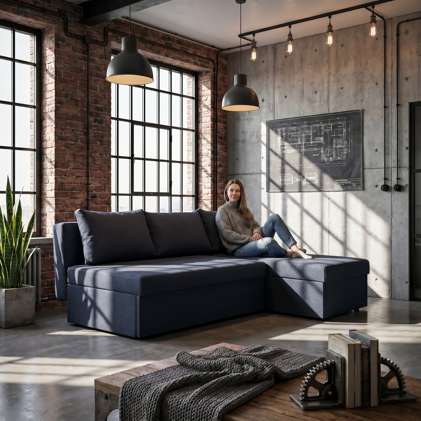 Coltar Extensibil Cu Lada, Blue Interschimbabil Stanga/Dreapta, Albastru Icon 79, 220 X 80 X 155 Cm