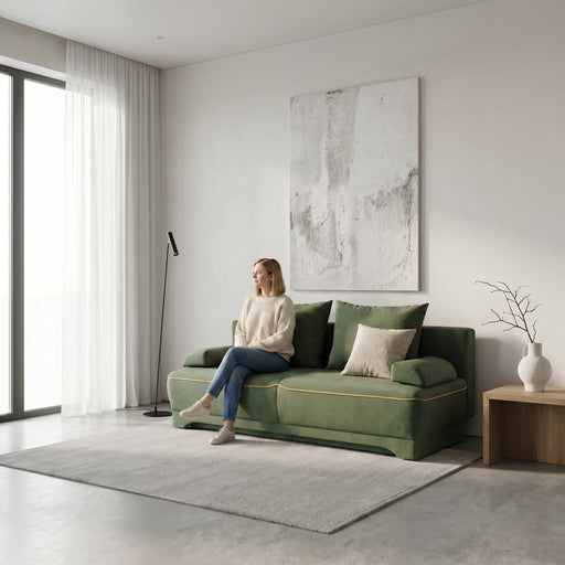 Canapea Extensibila Parma Cu Lada Verde Si Galben, 205 x 80 x 98 Cm