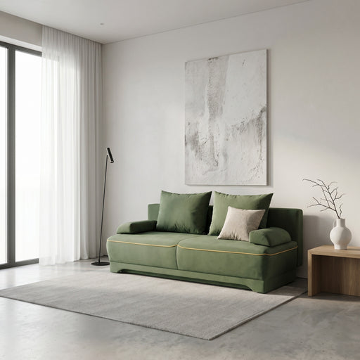 Canapea Extensibila Parma Cu Lada Verde Si Galben, 205 x 80 x 98 Cm