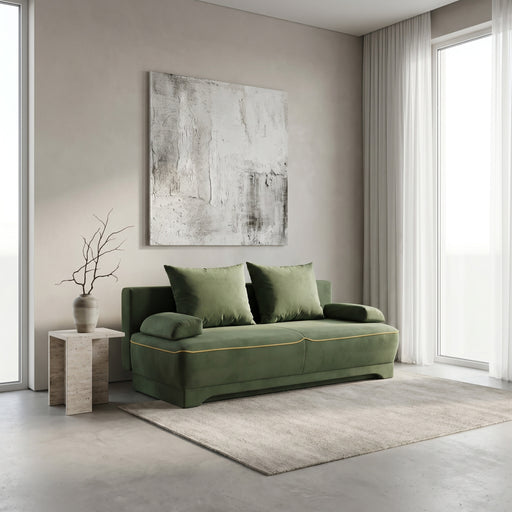 Canapea Extensibila Parma Cu Lada Verde Si Galben, 205 x 80 x 98 Cm