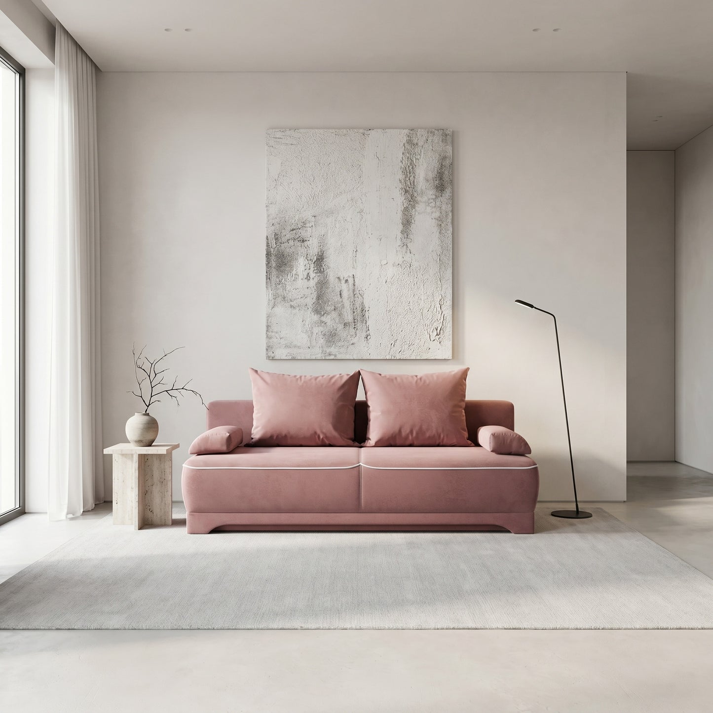 Canapea Extensibila Parma Cu Lada Roz Si Alb, 205 x 80 x 98 Cm