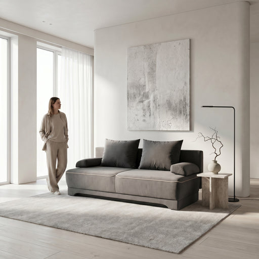 Canapea Extensibila Parma Cu Lada Gri Si Crem, 205 x 80 x 98 Cm