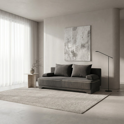 Canapea Extensibila Parma Cu Lada Gri Si Crem, 205 x 80 x 98 Cm