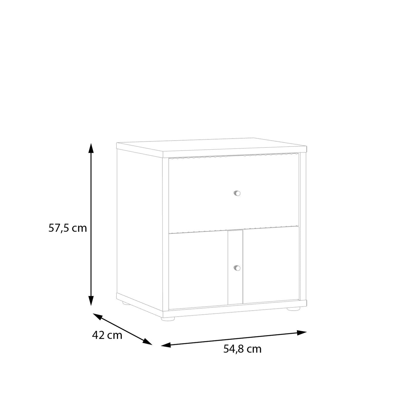Noptiera 2 Sertare  Ronin, Stejar Mauvella Si Sand, 54.8 Cm