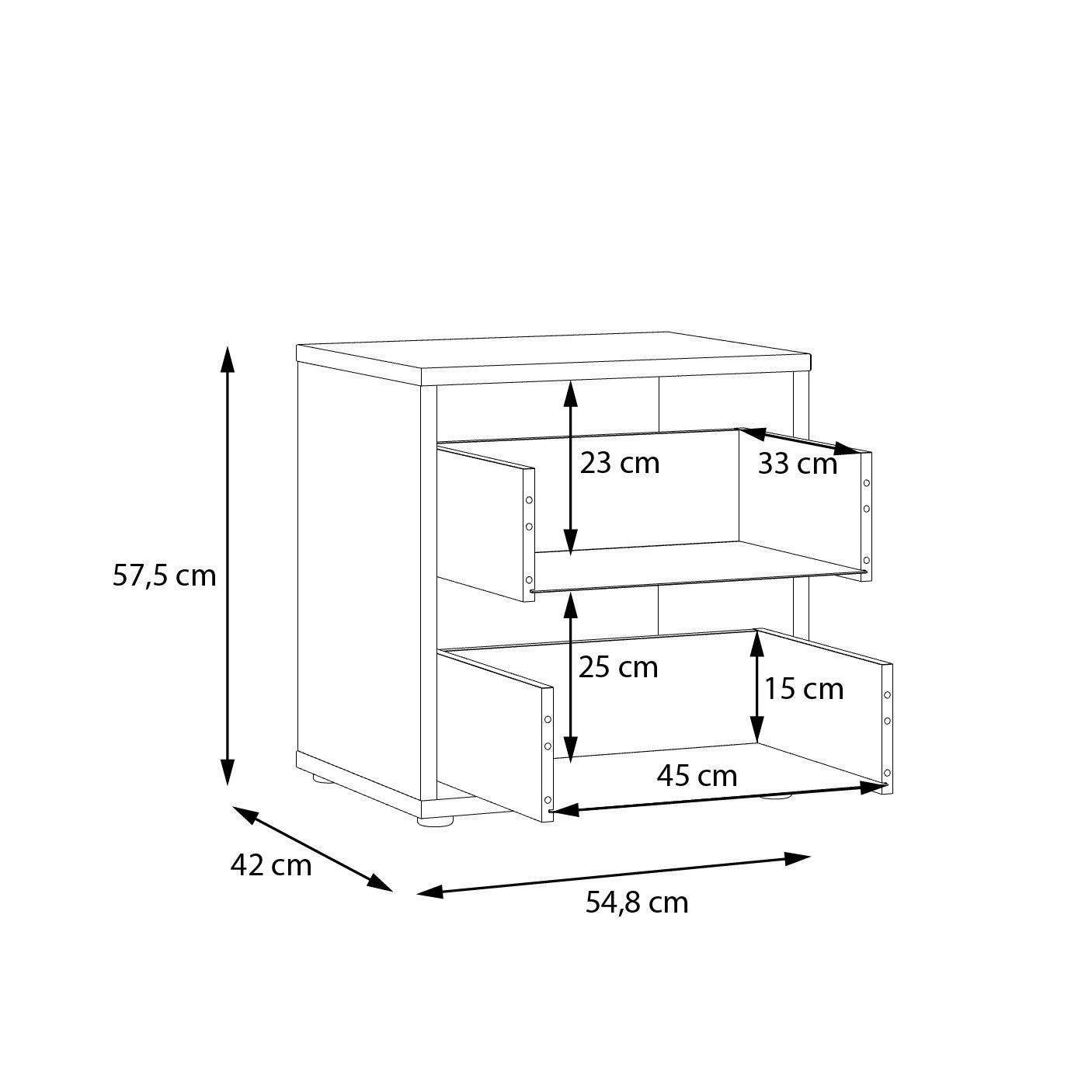Noptiera 2 Sertare  Ronin, Stejar Mauvella Si Sand, 54.8 Cm