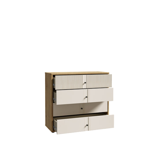 Comoda Ronin 4 Sertare, Stejar Mauvella Si Sand, 104.8 Cm