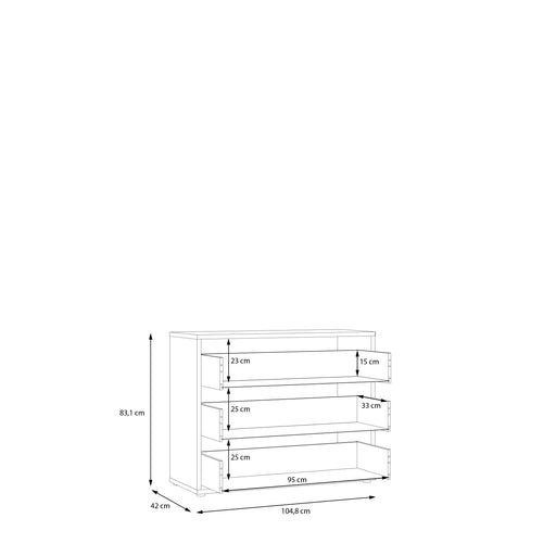 Comoda Cu 3 Sertare Ronin, Stejar Mauvella Si Sand, 104.8 Cm