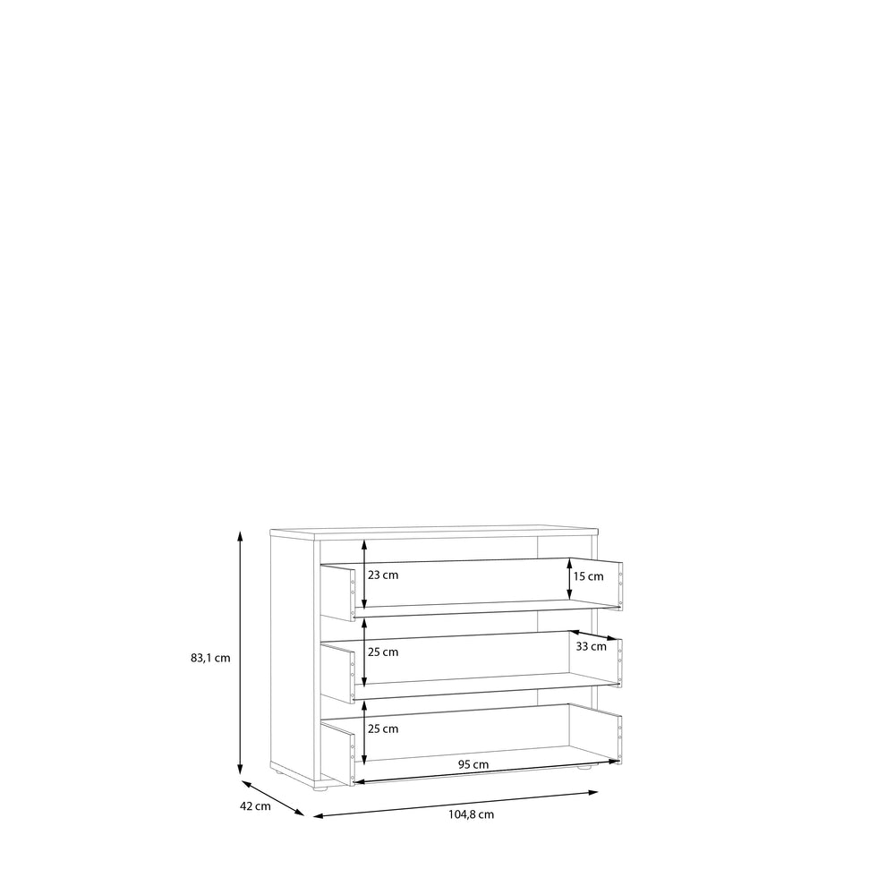 Comoda Cu 3 Sertare Ronin, Stejar Mauvella Si Sand, 104.8 Cm