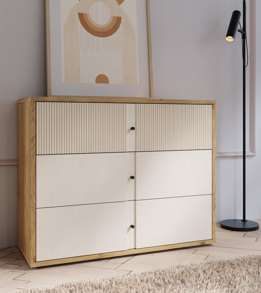 Comoda Cu 3 Sertare Ronin, Stejar Mauvella Si Sand, 104.8 Cm