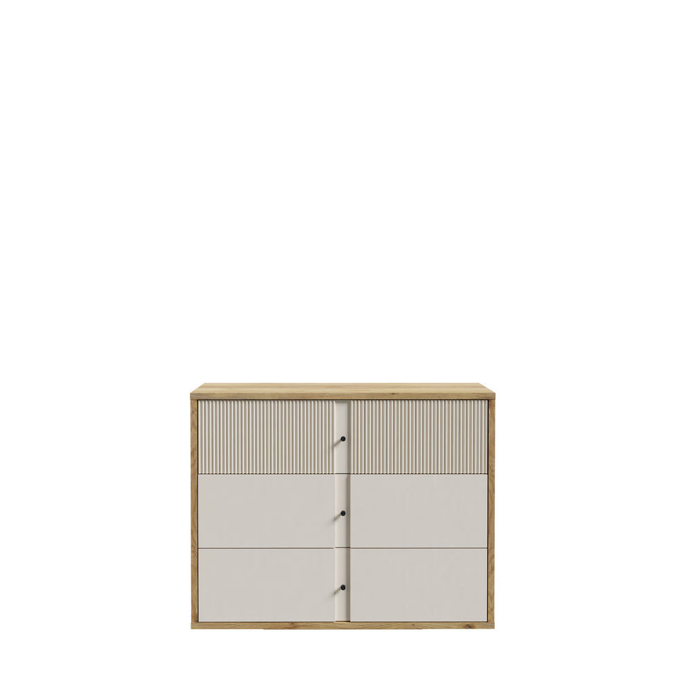 Comoda Cu 3 Sertare Ronin, Stejar Mauvella Si Sand, 104.8 Cm