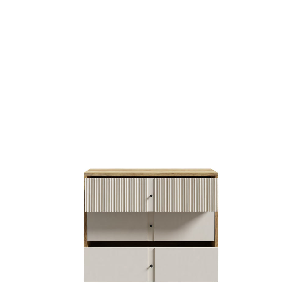 Comoda Cu 3 Sertare Ronin, Stejar Mauvella Si Sand, 104.8 Cm