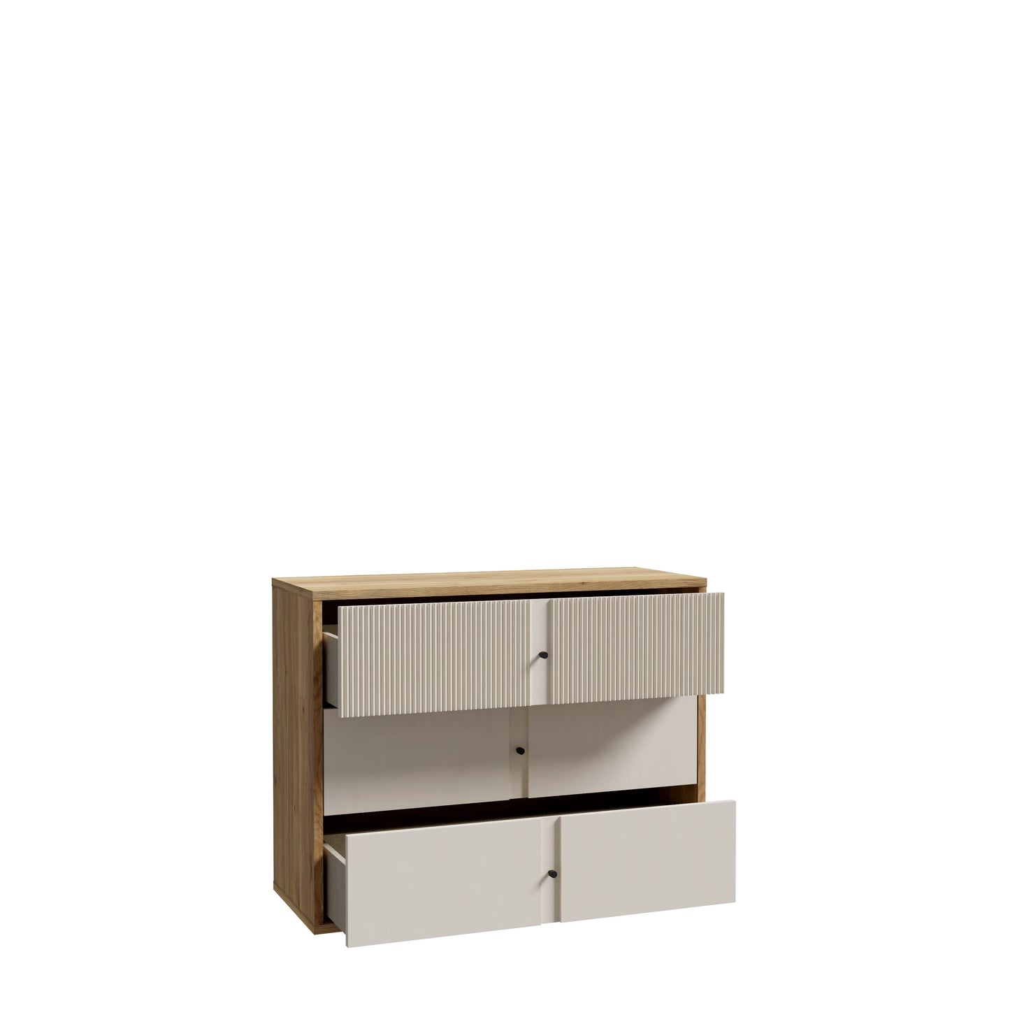 Comoda Cu 3 Sertare Ronin, Stejar Mauvella Si Sand, 104.8 Cm