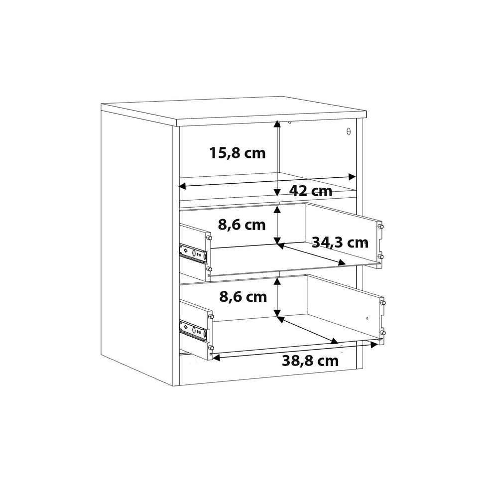Noptiera Cu 2 Sertare Juwel, Mud oak Black Gloss, 45.1 Cm