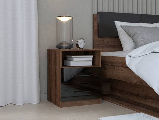 Noptiera Cu 2 Sertare Juwel, Mud oak Black Gloss, 45.1 Cm
