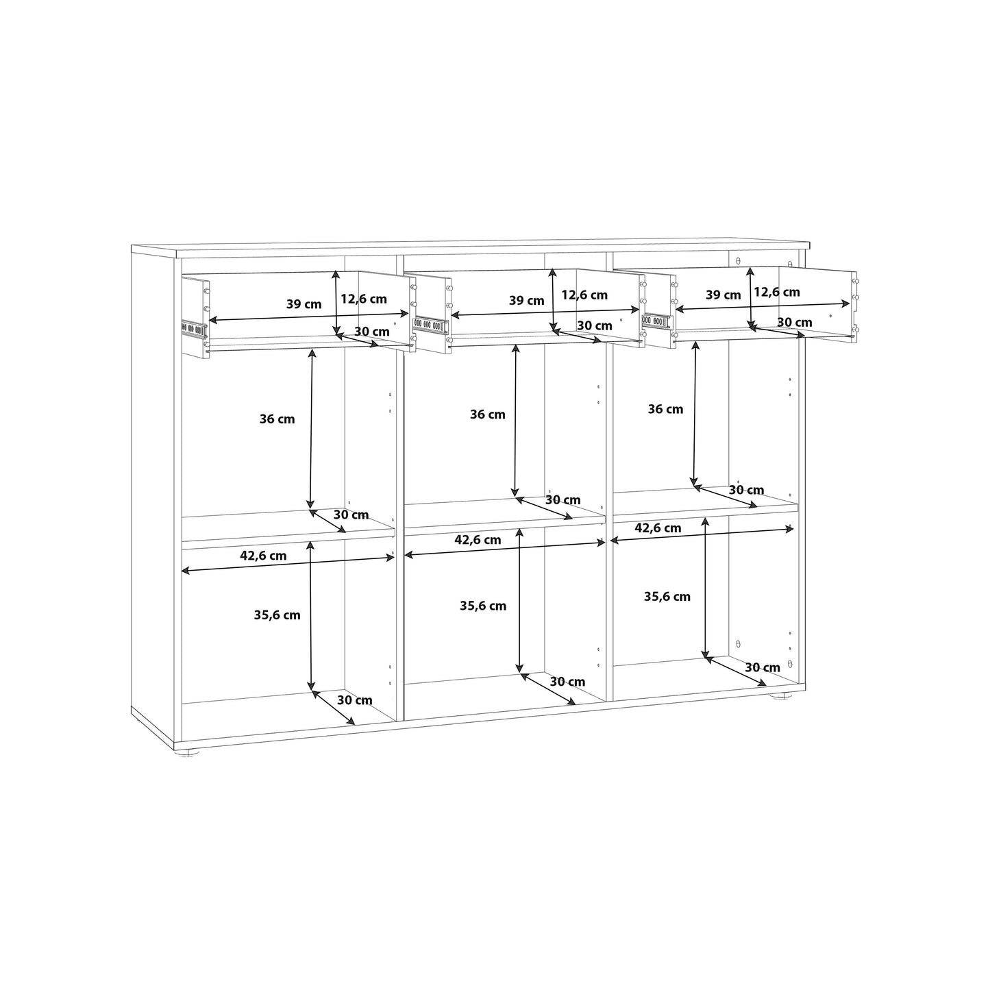 Comoda  3 Usi Si 3 Sertare Juwel, Mud oak Black Gloss, 134.5 Cm