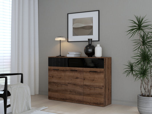 Comoda  3 Usi Si 3 Sertare Juwel, Mud oak Black Gloss, 134.5 Cm