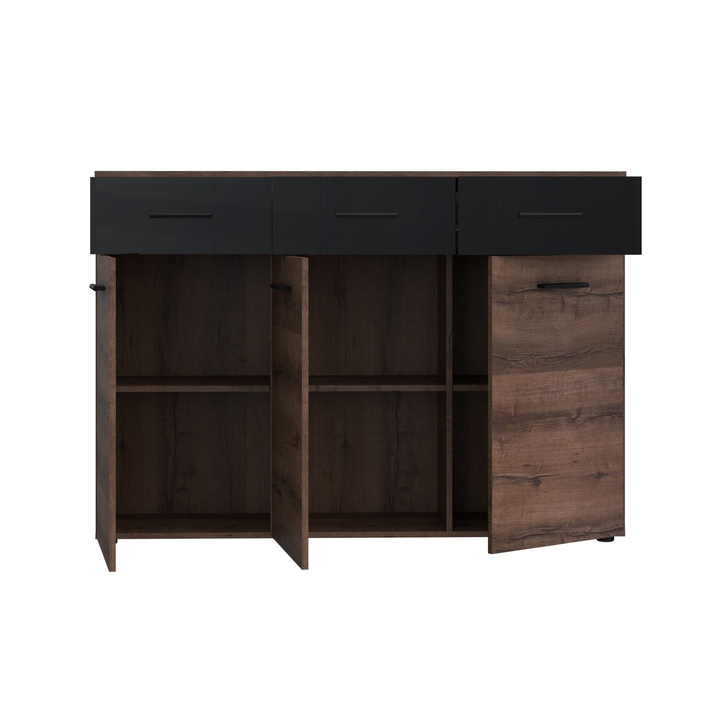 Comoda  3 Usi Si 3 Sertare Juwel, Mud oak Black Gloss, 134.5 Cm