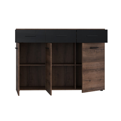 Comoda  3 Usi Si 3 Sertare Juwel, Mud oak Black Gloss, 134.5 Cm