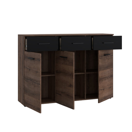 Comoda  3 Usi Si 3 Sertare Juwel, Mud oak Black Gloss, 134.5 Cm