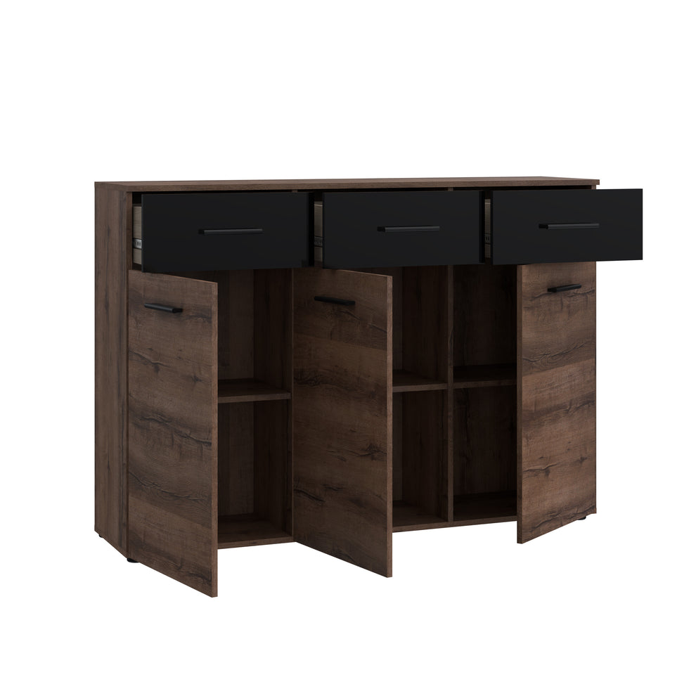 Comoda  3 Usi Si 3 Sertare Juwel, Mud oak Black Gloss, 134.5 Cm