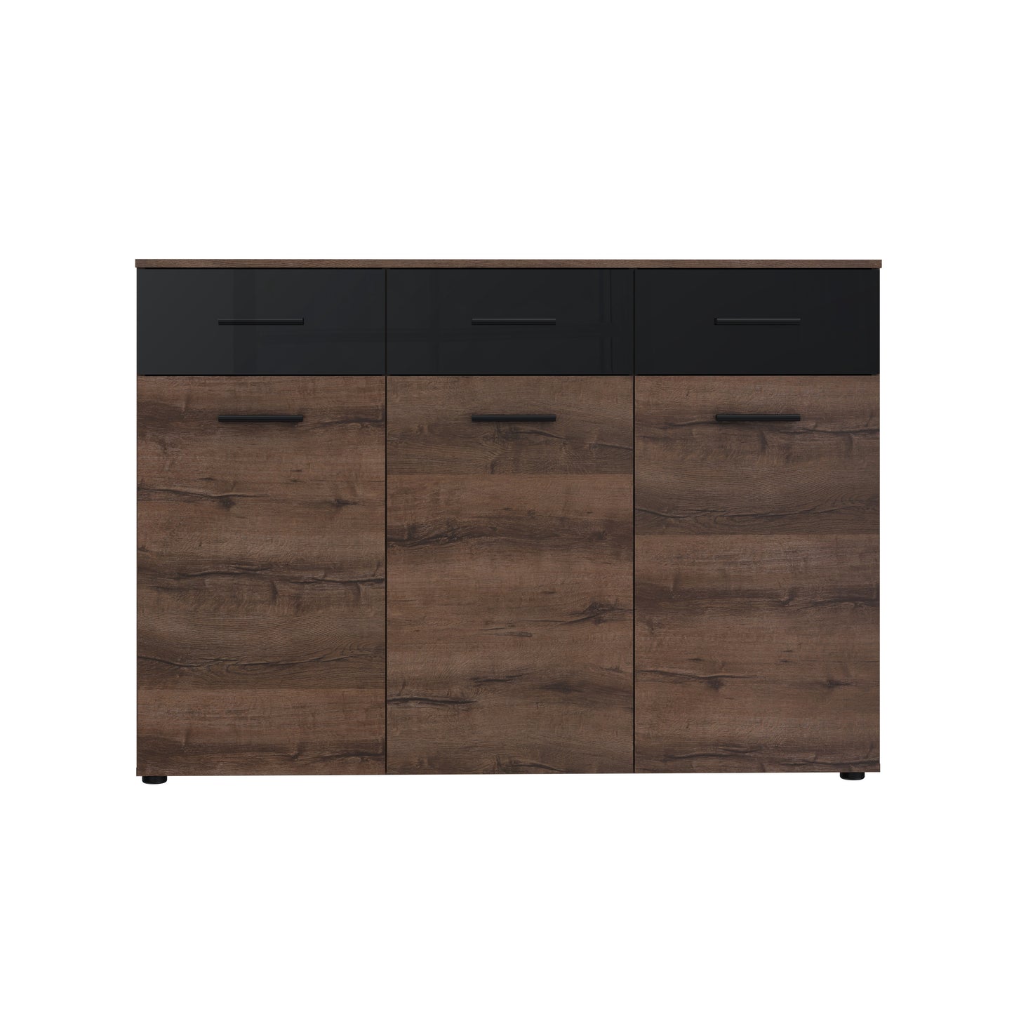 Comoda  3 Usi Si 3 Sertare Juwel, Mud oak Black Gloss, 134.5 Cm