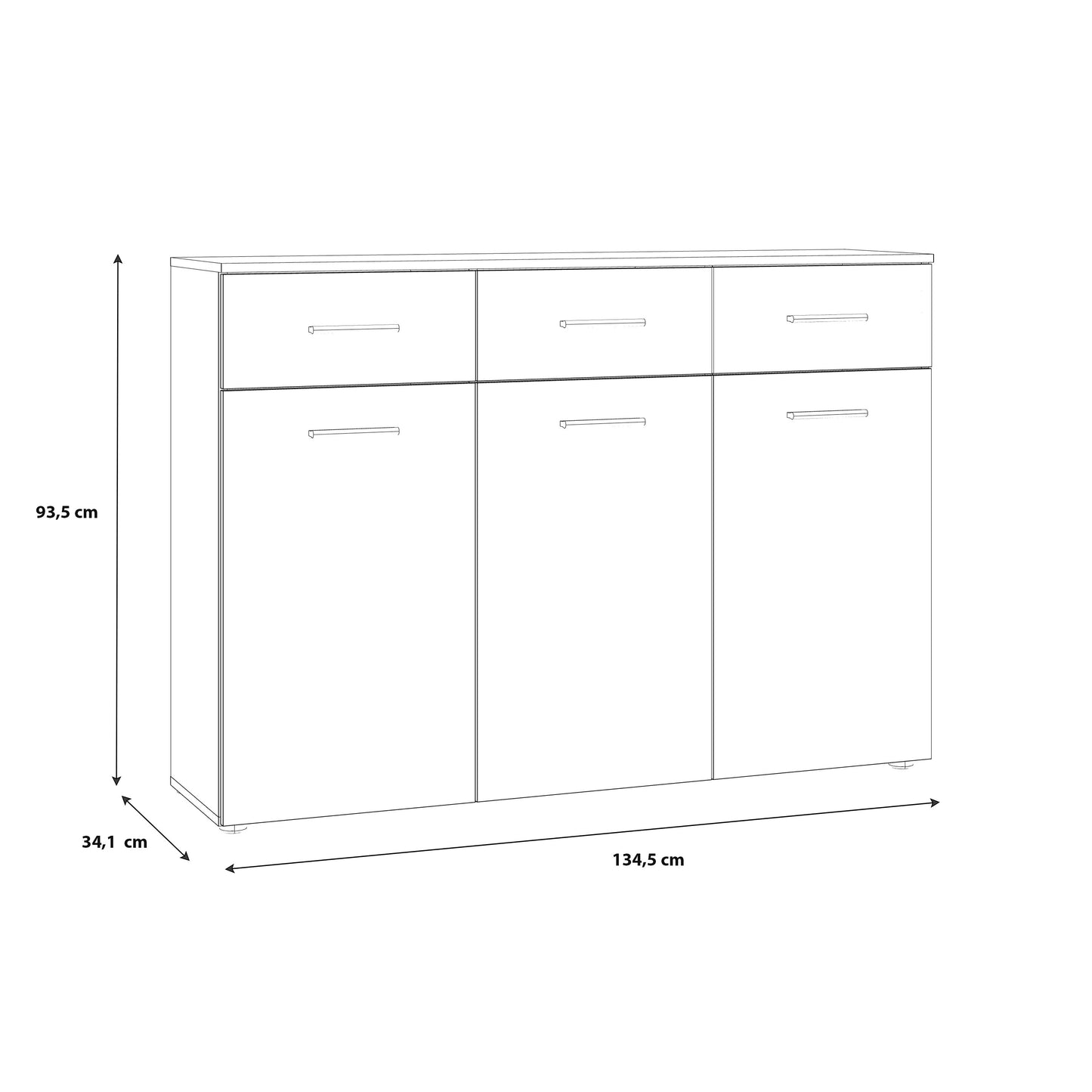 Comoda  3 Usi Si 3 Sertare Juwel, Mud oak Black Gloss, 134.5 Cm