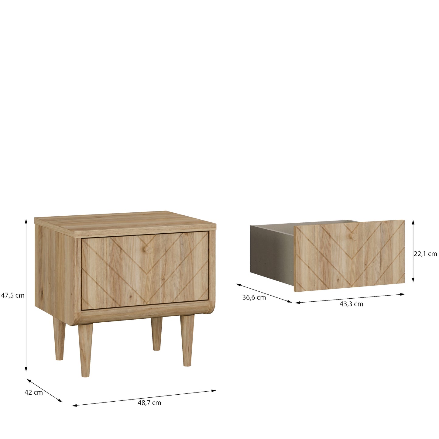 Noptiera Cu 1 Sertar Japanki, Stejar Mauvella, 48.7 Cm