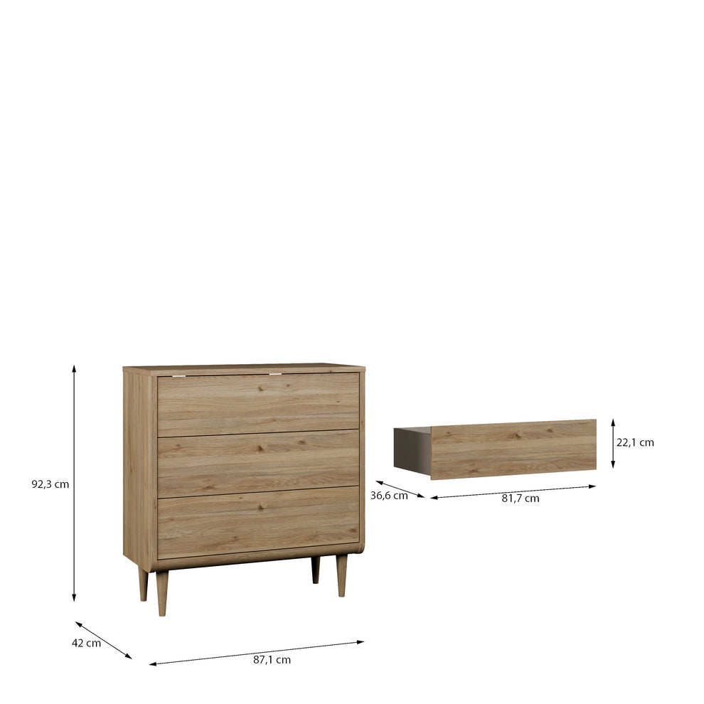Comoda Japanki  3 Sertare, Stejar Mauvella, 87.1 Cm