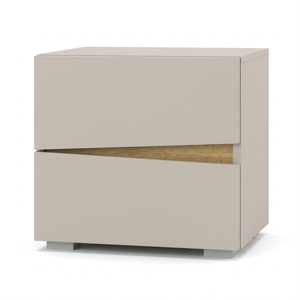 Noptiera Leonard  2 Sertare Stanga, Casmere Si Stejar Artizan, 45 Cm