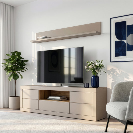 Comoda Tv 1 Sertar Si 2 Usi Loftking, Mauvella oak Si Taupe, 195.4 Cm