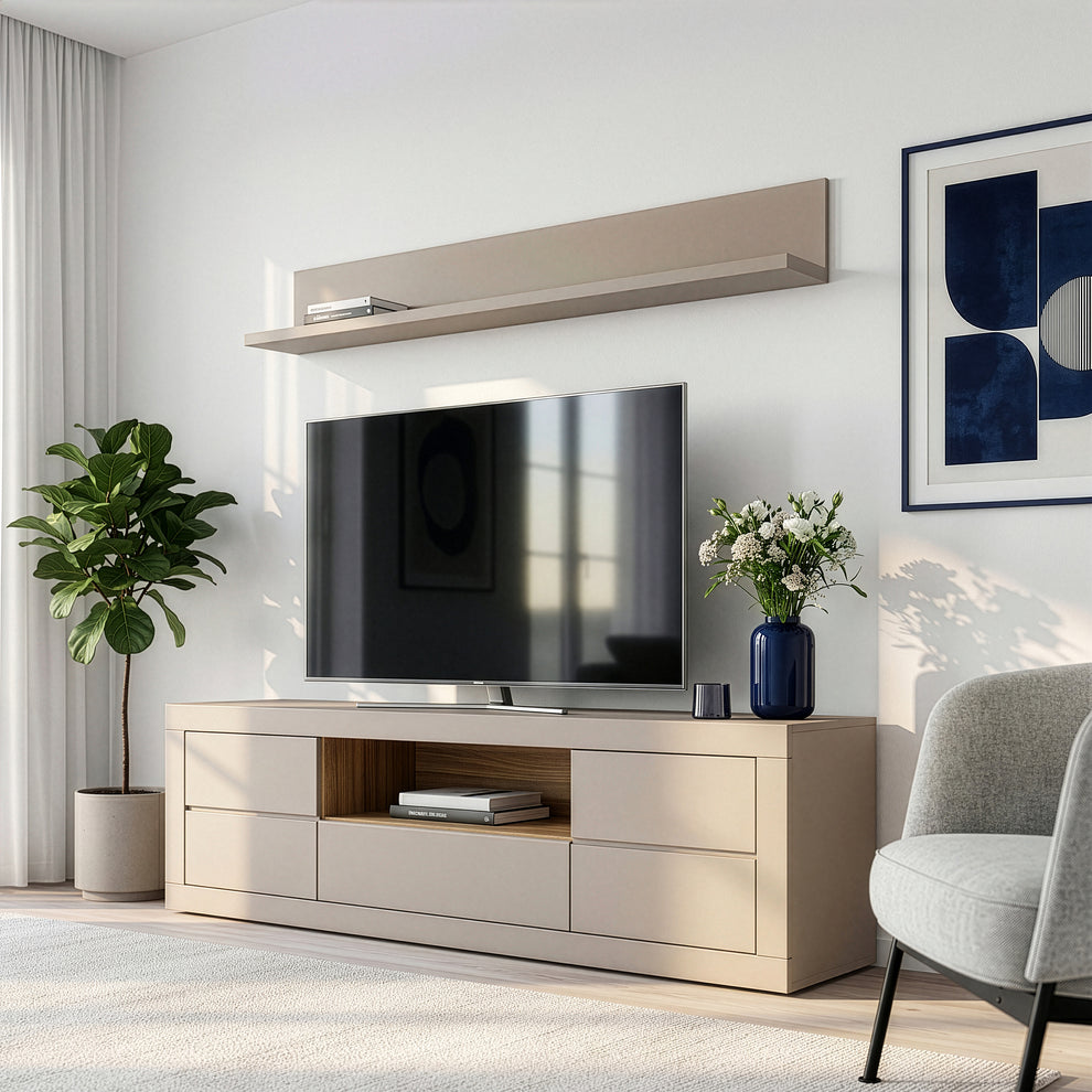 Comoda Tv 1 Sertar Si 2 Usi Loftking, Mauvella oak Si Taupe, 195.4 Cm