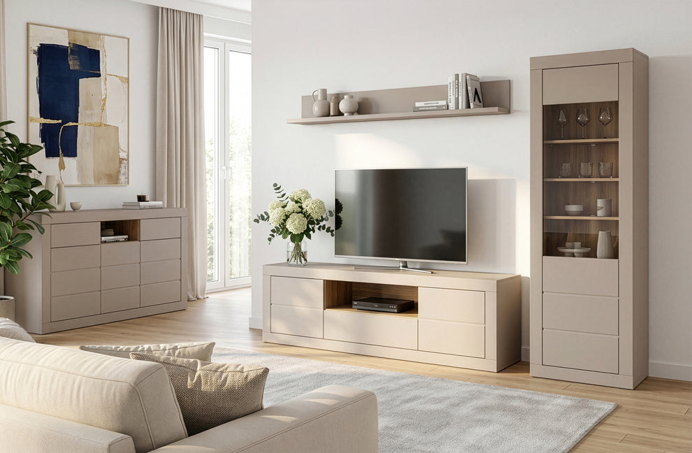Comoda Tv 1 Sertar Si 2 Usi Loftking, Mauvella oak Si Taupe, 195.4 Cm