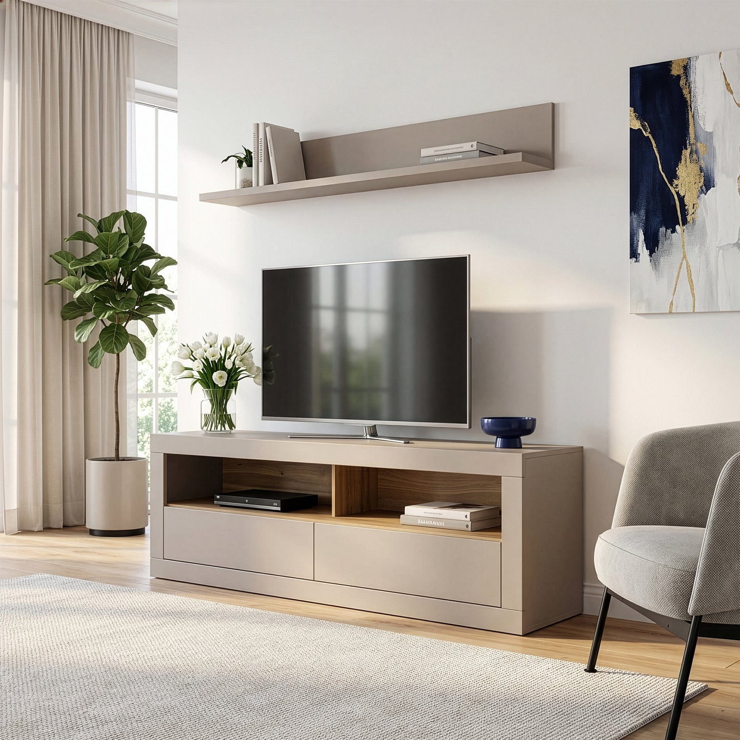 Comoda Tv 2 Sertare Loftking, Mauvella oak Si Taupe, 175.4 Cm