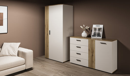 Comoda 2 Usi  Si 4 Sertare Frizzante, Cashmir Si Stejar Evoc, 139.4 Cm