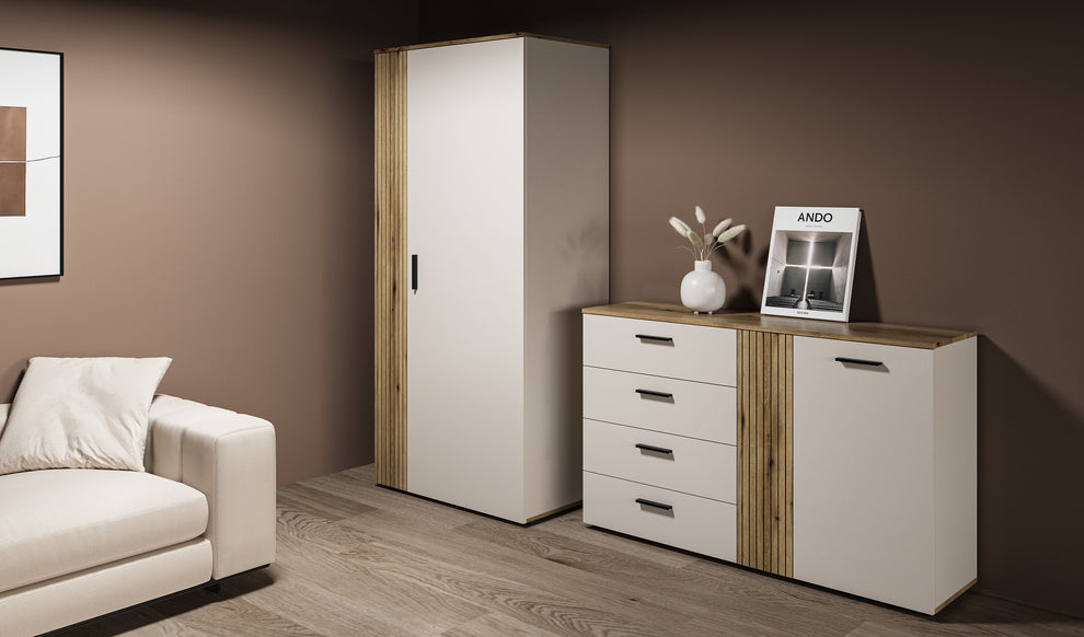 Comoda 2 Usi  Si 4 Sertare Frizzante, Cashmir Si Stejar Evoc, 139.4 Cm