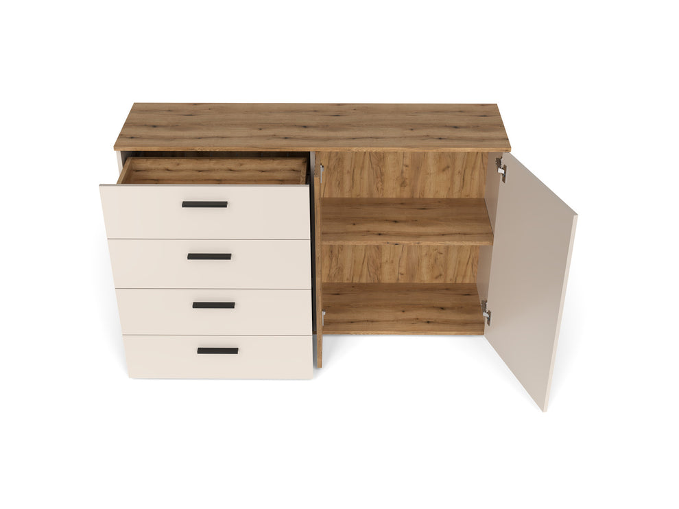 Comoda 2 Usi  Si 4 Sertare Frizzante, Cashmir Si Stejar Evoc, 139.4 Cm