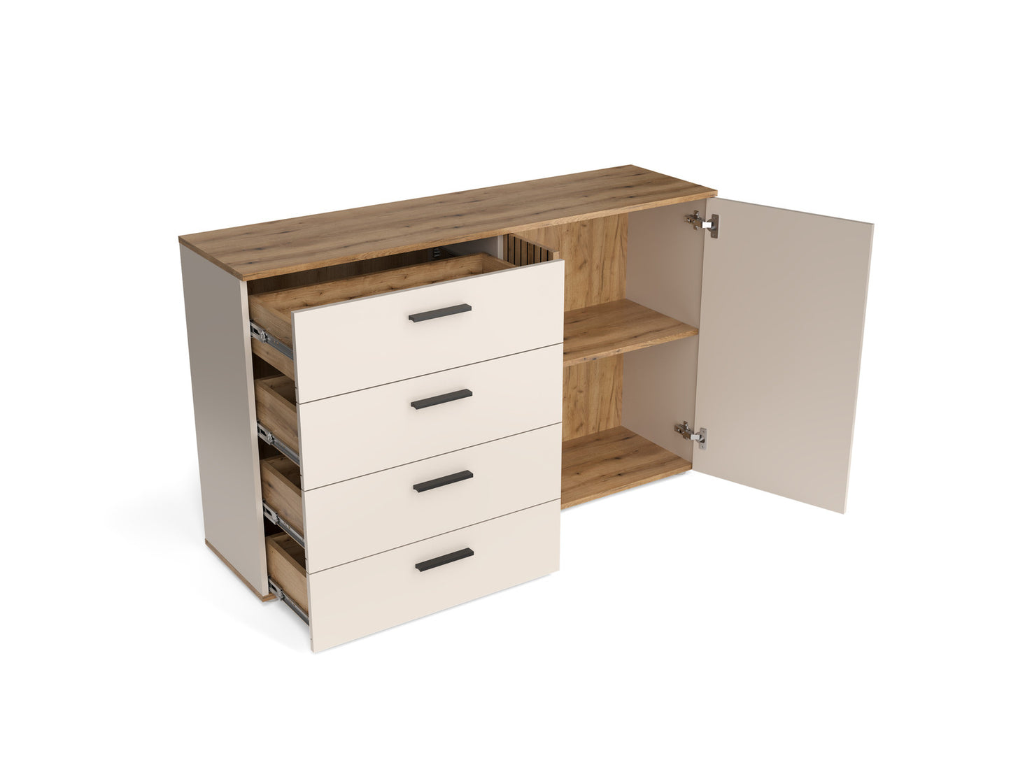 Comoda 2 Usi  Si 4 Sertare Frizzante, Cashmir Si Stejar Evoc, 139.4 Cm