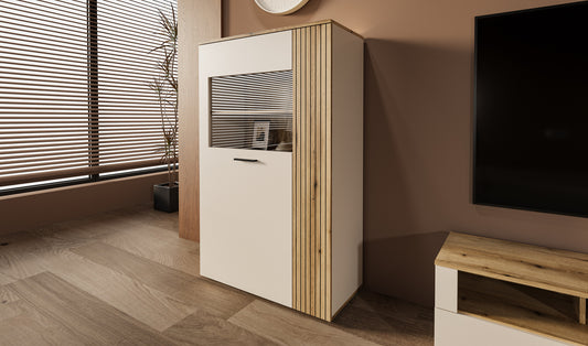 Vitrina Mica Frizzante, Cashmir Si Stejar Evoc, 90.4 Cm