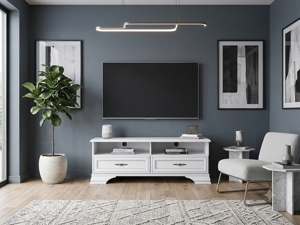 Comoda Tv 2 Sertare Kenza Alb, 124.5 Cm