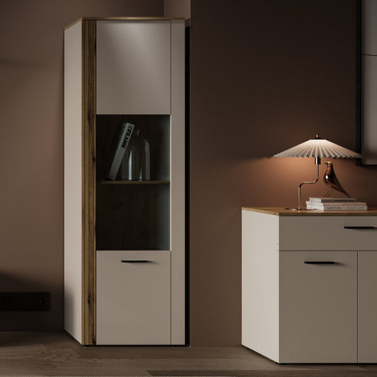 Vitrina Inalta Frizzante, Cashmir Si Stejar Evoc, 60.6 Cm