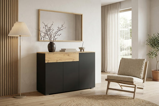 Comoda 3 Usi Si 1 Sertar Reflekt Black, 110 Cm