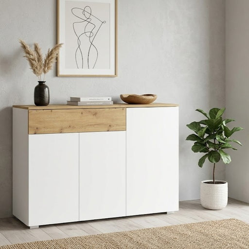 Comoda 3 Usi Si 1 Sertar Reflekt Alb Si Natur, 110 Cm