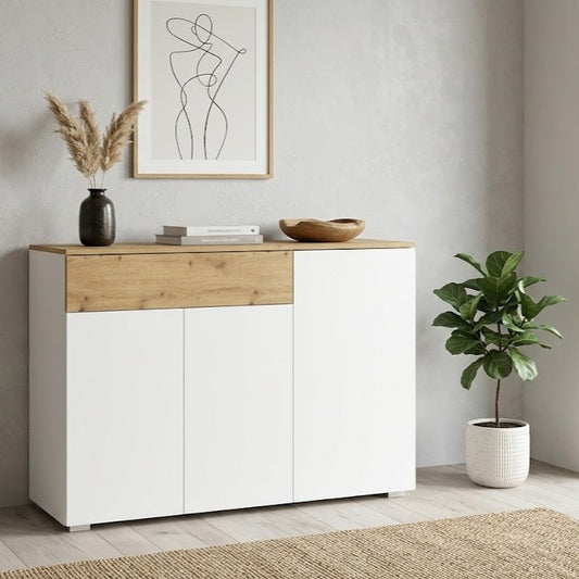 Comoda 3 Usi Si 1 Sertar Reflekt Alb Si Natur, 110 Cm